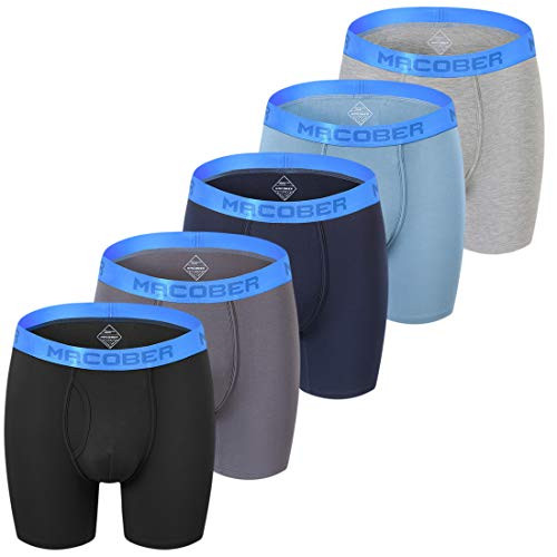 Underwear for Men Breathable Boxer Briefs Underpant Long Leg Classic Open Fly Stretch Bamboo XL 40-42 5-Pack