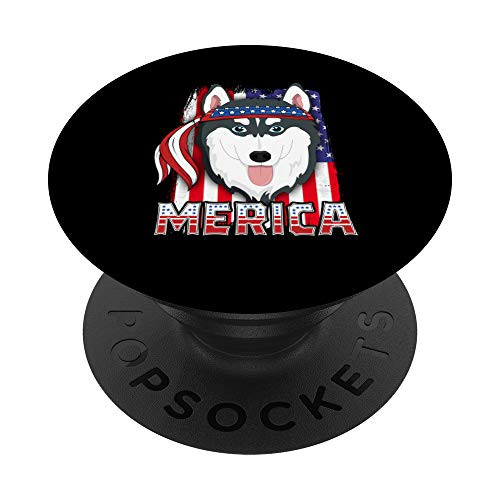 Merica Husky 4th of July Family Women Dog American Flag PopSockets Grip and Stand for Phones and Tablets Merica Husky 4th of July Family Women Dog American Flag PopSockets Grip and Stand for Phones and Tablets