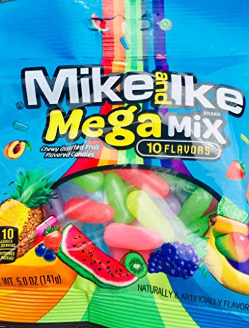 Mike and Ike MegaMix 10 Flavors -Chewy Assorted Fruit Flavored Candies- 5 Ounce Bag