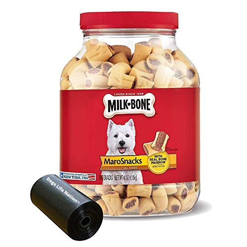 3G Enterprises  LLC- Milk-Bone MaroSnacks Dog Treats with Real Bone Marrow and Dogs Life Nation Waste Bag Bundle