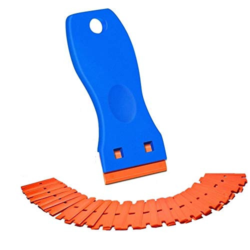 Mini Plastic Razor Blade Scraper Double Edged Scraper Tool with 20-Pack Plastic Razor Blades Decal Sticker Remover for Removing Labels-Stickers-Decals
