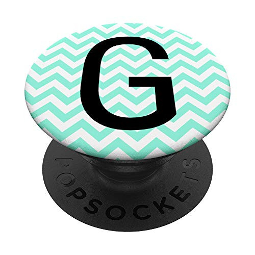 Letter G Initial Monogram Name Mintgreen Chevron Black PopSockets Grip and Stand for Phones and Tablets