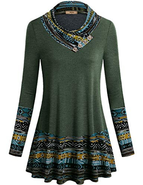 Miusey Plus Size Top Ladies Fall Clothes for Women Cute Sweatshrits Long Sleeve Cowl Neck Pullover Sweater Juniors Flowy Top A Line Swing Henline Top