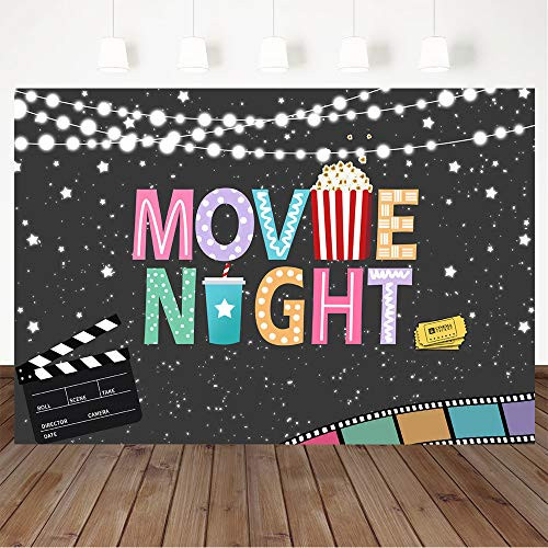 Mocsicka Movie Night Birthday Backdrop Outdoor Backyard Movie Night Party Decorations Under The Stars Movie Party Banner Photography Background -7x5f Mocsicka Movie Night Birthday Backdrop Outdoor Backyard Movie Night Party Decorations Under The Stars Movie Party Banner Photography Background -7x5f