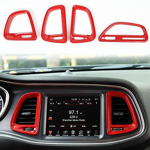 Voodonala for Challenger Center Consoles AC Outlet Vent Trim for 2015-2020 Dodge Challenger  ABS Red 4pcs