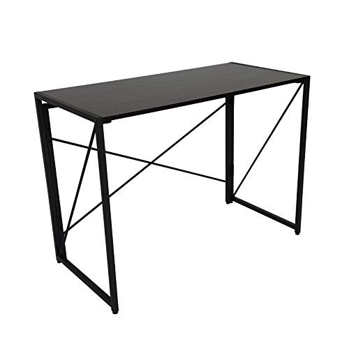 Modern Folding Writing Computer Desk 40 - Study Home Office Table for Small Space Foldable Simple Desks Industrial Workstation Black Frame -Black Wal