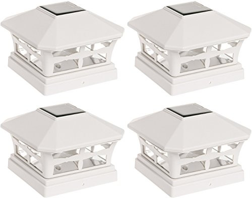 4 Pack Green Lighting Solar Powered Post Cap Light for 5"x5" PVC Post (Off White)