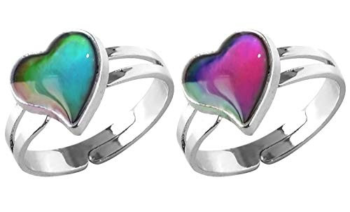 Acchen Mood Ring Love Heart Color Changing Emotional Feeling Adjustable Size Mood Rings 2pcs-Love Heart-