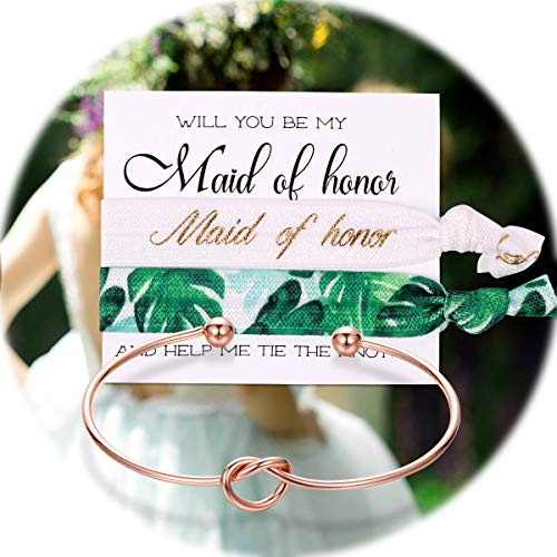 MOOKOO Bridesmaid Bracelets Hair Tie Bride Tribe Forever Love Knot Infinity Bracelets for Women and Girls -Rose Gold  8-