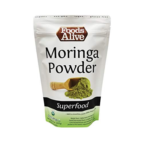 Foods Alive Organic Moringa Powder - -Moringa Oleifera- - From India - Plant Protein Perfect for Smoothies Drinks Tea and Recipes 8oz Resealable bag Foods Alive Organic Moringa Powder - -Moringa Oleifera- - From India - Plant Protein Perfect for Smoothies Drinks Tea and Recipes 8oz Resealable bag