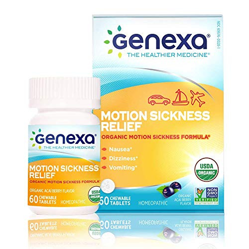 Genexa Motion Sickness Relief - 60 Chewable Tablets - Certified Organic and Non-GMO  Physician Formulated  Homeopathic - Motion Sickness Medicine