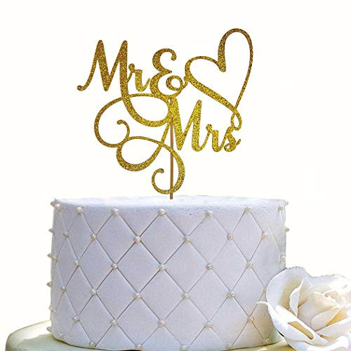 Mr and Mrs Cake Topper  Bride and Groom Sign Wedding  Engagement Cake Toppers Decorations  Double-faced Gold Glitter