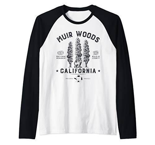 Muir Woods National Monument Vintage California Redwood Park Raglan Baseball Tee Muir Woods National Monument Vintage California Redwood Park Raglan Baseball Tee