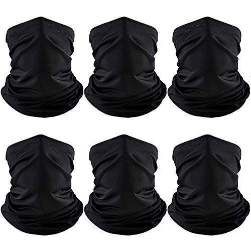 6 Pieces Summer UV Protection Face Clothing Neck Gaiter Scarf Sunscreen Breathable Bandana -Black-