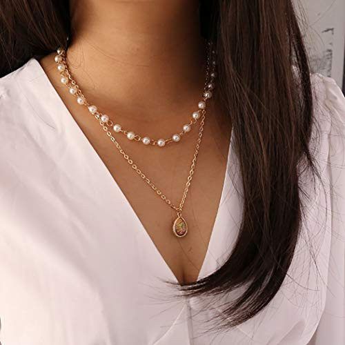 Funyrich Pearl Layered Necklace Gold Gemstone Pendant Necklaces Chain Star Pendant Necklace Jewelry for Women and Girls -Purple Gem- Funyrich Pearl Layered Necklace Gold Gemstone Pendant Necklaces Chain Star Pendant Necklace Jewelry for Women and Girls -Purple Gem-