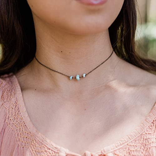 Larimar beaded chain choker necklace in bronze - 12 chain with 2 adjustable extender