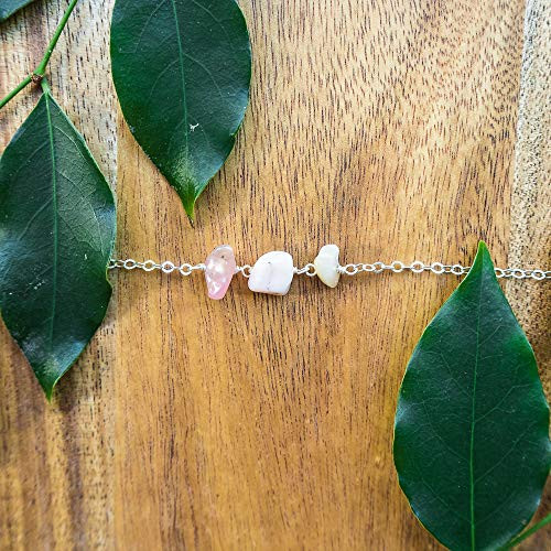 Pink Peruvian Opal beaded chain crystal anklet in 925 sterling silver - 8 with 2 adjustable extender - October birthstone