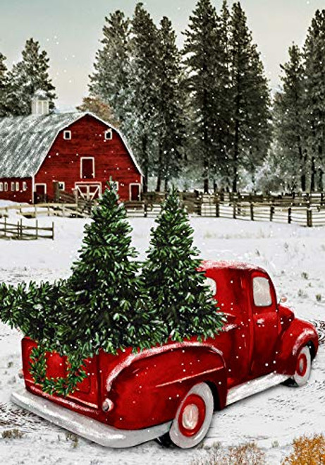Texupday Welcome Christmas Red Truck Decoration Winter Snow Farmhouse House Flag Outdoor Yard Flag 28 x 40