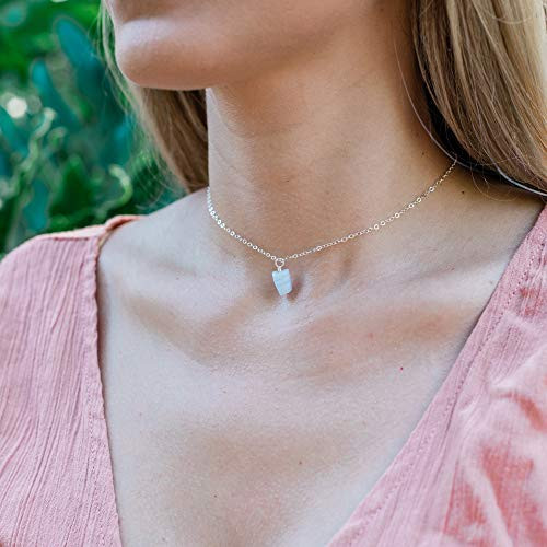 Tiny raw blue lace agate gemstone pendant choker necklace in 925 sterling silver - 12 chain with 2 adjustable extender
