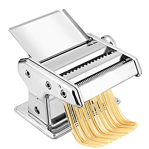 Pasta Maker  Stainless Steel Manual Pasta Machine Pasta Maker Pasta Roller Pasta Cutter Noodle Making Machine  with Hand Crank and Instructions -Silve