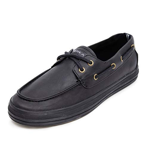 Nautica Mens Galley Lace-Up Boat Shoe Two-Eyelet Casual Loafer  Fashion Sneaker-Galley-Black Smooth 1-10