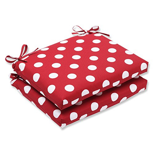Pillow Perfect Indoor/Outdoor Red/White Polka Dot Seat Cushion, Squared, 2-Pack