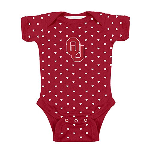 Two Feet Ahead Girls Newborn and Infant Hearts Bodysuit Creeper -0-3 Months  Oklahoma Sooners-