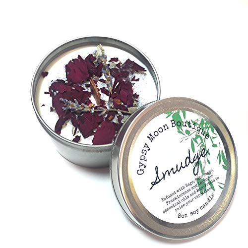 Smudge Candle  8 oz- - Sage Palo Santo Frankincense Wood Wick