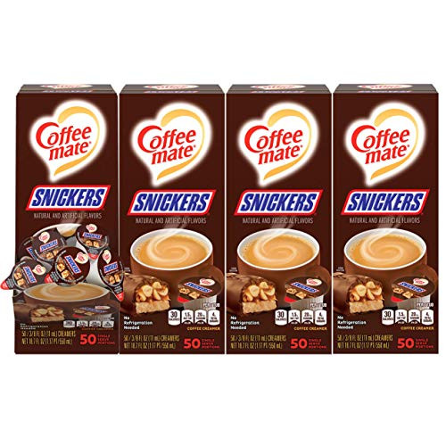 Nestle Coffee mate Coffee Creamer Snickers Liquid Creamer Singles Box of 50 Singles -Pack of 4- Nestle Coffee mate Coffee Creamer Snickers Liquid Creamer Singles Box of 50 Singles -Pack of 4-