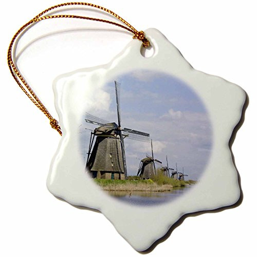 3dRose orn-82317-1 Netherlands  South Holland  Kinderdijk  Windmill EU20 JEN0217 Jim Engel Brecht Snowflake Porcelain Ornament  3-Inch