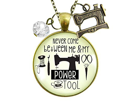 Gutsy Goodness 36 Seamstress Necklace My Powertool Quote Sewing Jewelry Machine Charm