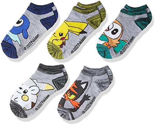 Pokemon Boys Little 5 Pack No Show  Grey Light  Sock Size 6-8-5 Fits Shoe Size 7-5-3-5