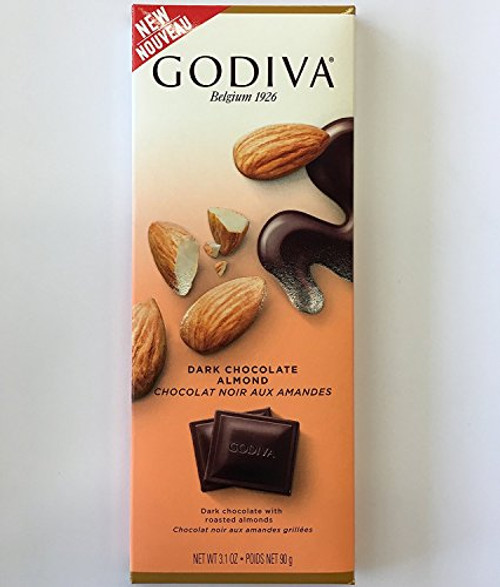 Godiva Dark Chocolate Bar with Almonds 3-1oz -Pack of 5-