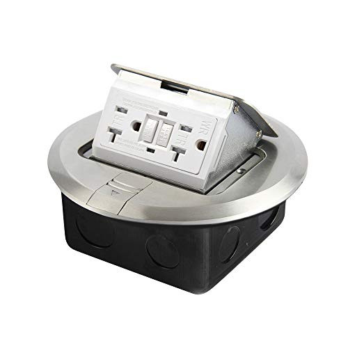 (UL Listed) PetSply Round Pop-up Floor Outlet Box Electrical Power Outlets Kit Cover Plate Recessed Floor Box with 20A 125V Temper-Weather Duplex Receptacle