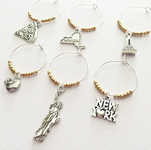 New York Wine Charms New York City themed wine charm gift- Charms include New York State New York signage Apple Statue of Liberty Pizza and Empir New York Wine Charms New York City themed wine charm gift- Charms include New York State New York signage Apple Statue of Liberty Pizza and Empir