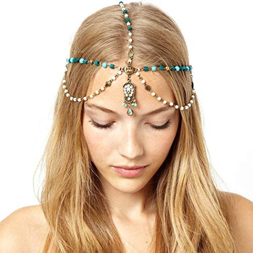 Nicute Boho Pearl Layered Head Chain Vintage Gold Turquoise Bride Crystal Headpieces Wedding Hair Accessories Jewelry for Women and Girls Nicute Boho Pearl Layered Head Chain Vintage Gold Turquoise Bride Crystal Headpieces Wedding Hair Accessories Jewelry for Women and Girls