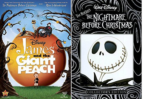 The Nightmare Before Christmas DVD and James and the Giant Peach Tim Burton Disney Animated Movie Set Bundle