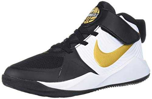 Nike Unisex-Kids Team Hustle D 9 Pre School Basketball Shoe  Black-Metallic Gold-White  11C Regular US Little Kid