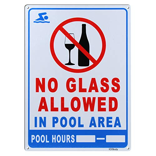 No Lifeguard On Duty Sign Pool Rules Sign No Glass Allowed in Pool Area Sign Reflective Signs 10 X 14 Inch Rust Free 40 Mil Aluminum Sign -No Glass Al