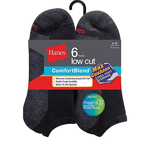 Hanes Mens ComfortBlend Max Cushion Low Cut Sock 6-Pack-Black-6-12