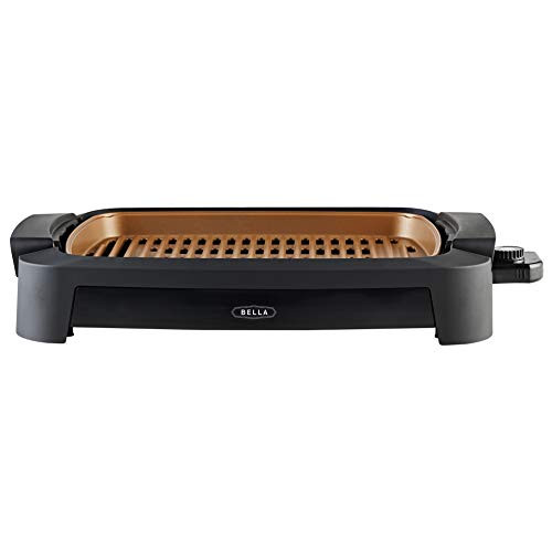 BELLA -14750- 12 x 16 Inch Indoor Smokeless Grill with Nonstick Cooking Surface Copper Black