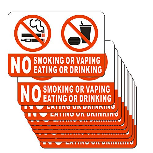 No Smoking or Vaping No Eating or Drinking Sticker Sign 10 Set 2 X 3 Inch 5 Mil Vinyl Laminated for Ultimate Protection Durability Self Adhesive Decal