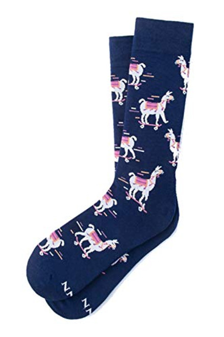 Mens Designer Skateboarding Llama Animal Novelty Crew Dress and Trouser Socks -Navy Blue- Mens Designer Skateboarding Llama Animal Novelty Crew Dress and Trouser Socks -Navy Blue-