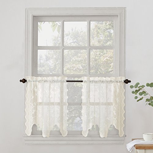 No- 918 Alison Sheer Lace Kitchen Curtain Tier Pair  58 x 24  Ivory