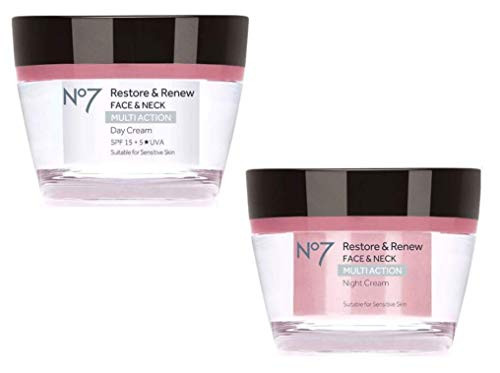 No7 Restore and Renew FACE and NECK MULTI ACTION Day-Night Creams 2 x 50ml