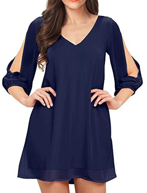 Noctflos 3-4 Sleeve Navy Wedding Guest Dresses for Winter Christmas Holiday Cocktail Party-Large-
