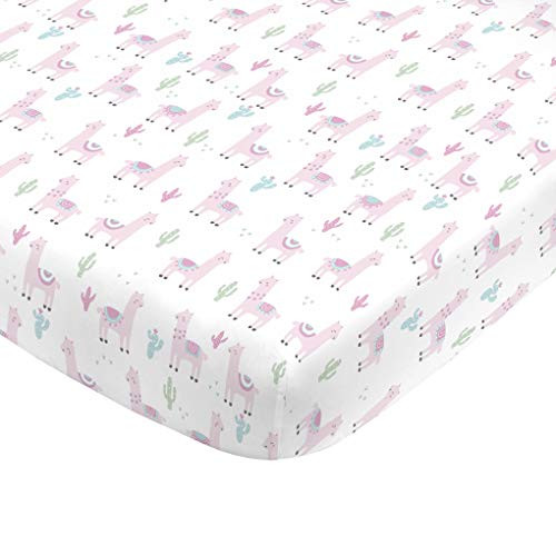 NoJo Super Soft Pink Llama Nursery Crib Fitted Sheet Pink White Green NoJo Super Soft Pink Llama Nursery Crib Fitted Sheet Pink White Green