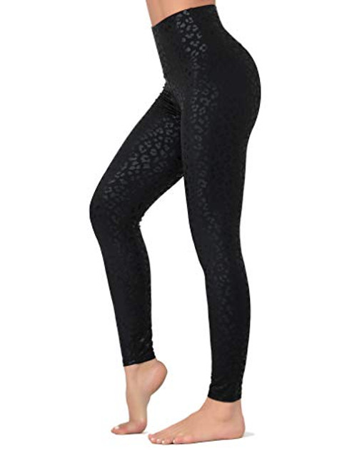 Dragon Fit Compression Yoga Pants with Inner Pockets in High Waist Athletic Pants Tummy Control Stretch Workout Yoga Leggings -Large  Black Leopard-