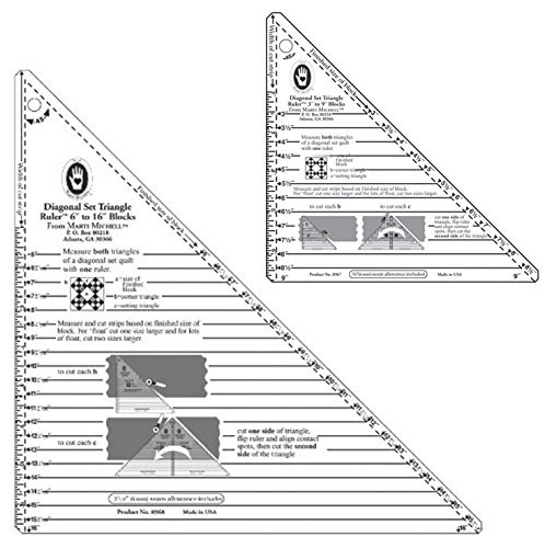 Marti Michell Diagonal Set Triangle Quilting Rulers  2 Items Large and Small Right-Angle Rulers