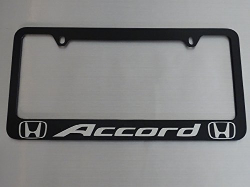 AtoZCustoms Honda Accord License Plate Frame  Glossy Black Metal  Brushed Aluminum Text
